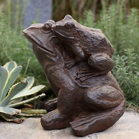 LuxenHome Brown MGO Frog Family Garden Statue