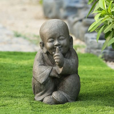 LuxenHome Weathered Brown MGO Quiet Little Buddha Monk Garden Statue, WHST254