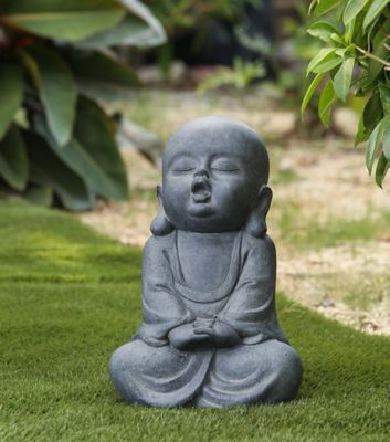 LuxenHome Gray MGO Meditating Buddha Monk Garden Statue, WHST891