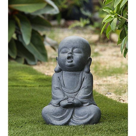LuxenHome Gray MGO Meditating Buddha Monk Garden Statue, WHST891