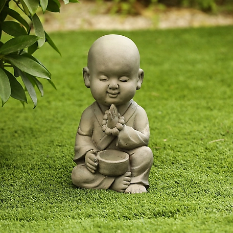 LuxenHome Gray MGO Meditating Buddha Monk Garden Statue, WHST893