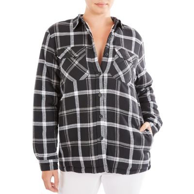 Smith's American Women's Butter Sherpa-Lined Flannel Plaid Shirt Jacket with Pockets