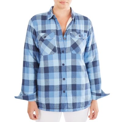 Smith's American Women's Butter Sherpa-Lined Flannel Plaid Shirt Jacket With Pockets