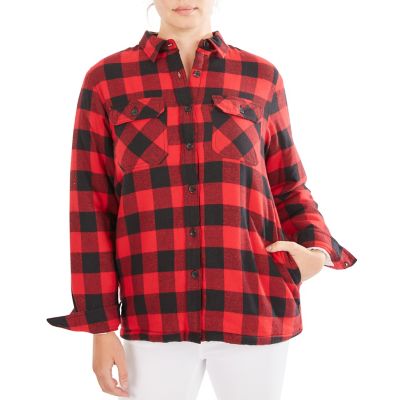 Smith's American Women's Butter Sherpa-Lined Flannel Plaid Shirt Jacket with Pockets