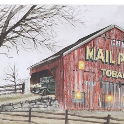 Image showing  Red Barn Trail Ride Canvas Print Wall Art with LED Lights