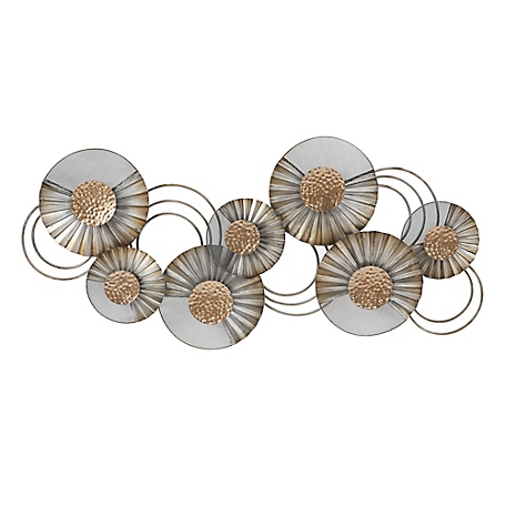 LuxenHome 46 in. W Distressed Metal Modern Flower Wall Decor, WHA1087