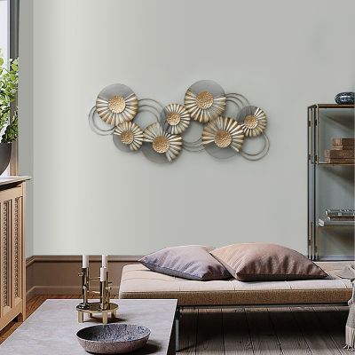 Image showing 9 th LuxenHome Distressed Metal Modern Flower Wall Decor, 46 in.