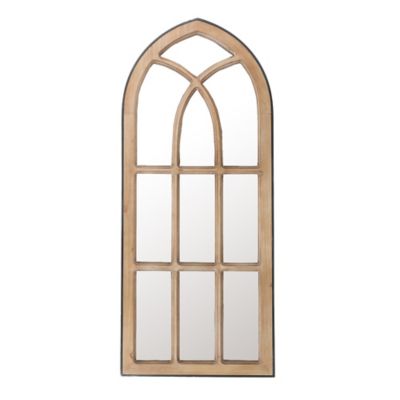 LuxenHome Natural Wood Finish Accent Arched Window Wall Mirror, WHA1098