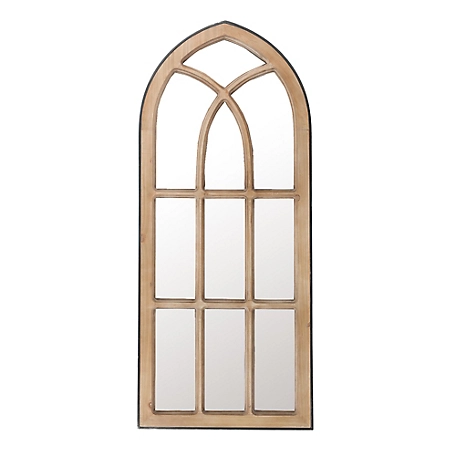 LuxenHome Natural Wood Finish Accent Arched Window Wall Mirror, WHA1098