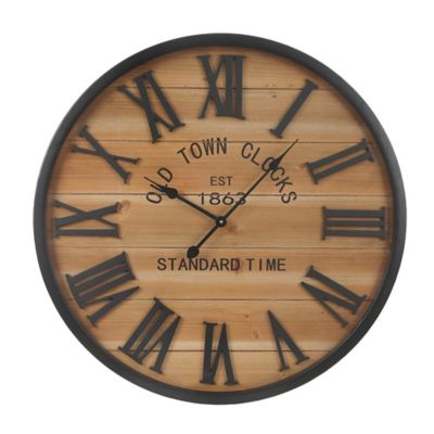 Wood Plank Metal Framed 30 in. Round Wall Clock - LuxenHome WHA1099