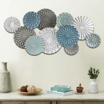 LuxenHome Multicolor Metal Floral Layered Plates Wall Art, 24.8 in. x 48 in.
