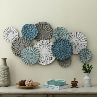Image showing  Multicolor Metal Floral Layered Plates Wall Art, 24.8 in. x 48 in.