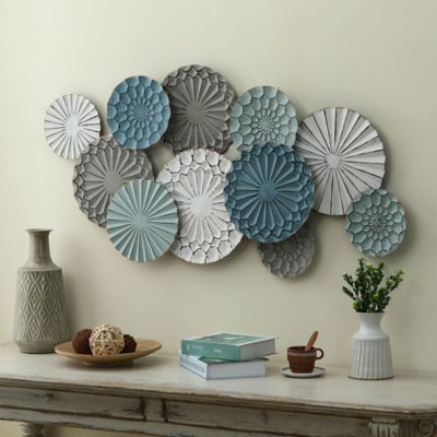 Image showing  Multicolor Metal Floral Layered Plates Wall Art, 24.8 in. x 48 in.