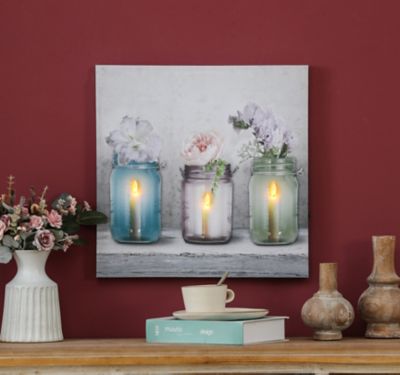 LuxenHome Candle Flower Jars Lighted Canvas Print, WHA1425