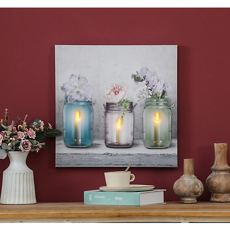 LuxenHome Candle Flower Jars Lighted Canvas Print, WHA1425