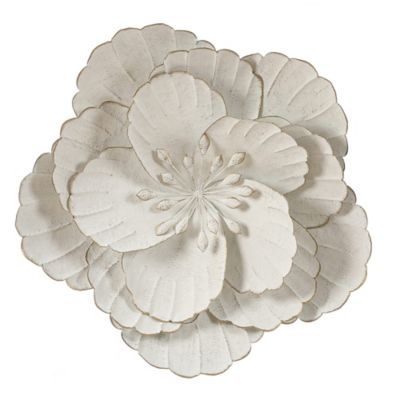 LuxenHome Distressed White Metal Flower Wall Decor, 21.26 in. x 22.44 in.