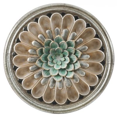 LuxenHome Multi-Color Iron Flower Round Wall Decor, WHA1466