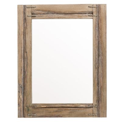 LuxenHome Japanese Oak Wood Cast Iron Wall Mirror, WHA1478