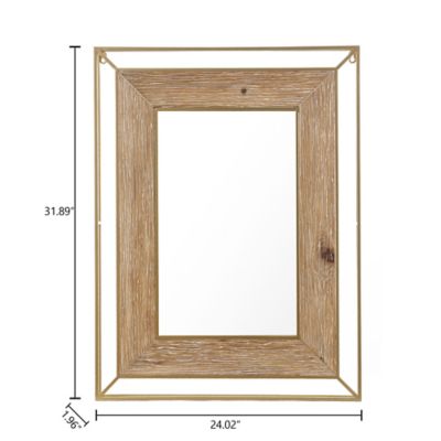 Image showing  Gold Metal and Natural Wood Rectangular Frame Accent Wall Mirror, WHA1504