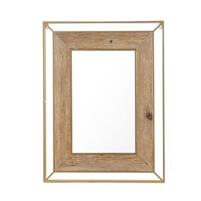 Image showing  Gold Metal and Natural Wood Rectangular Frame Accent Wall Mirror, WHA1504