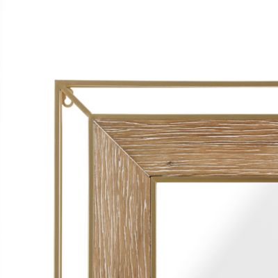 Image showing 5 th LuxenHome Gold Metal and Natural Wood Rectangular Frame Accent Wall Mirror, WHA1504
