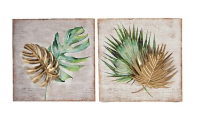 LuxenHome 2 pc. Wood and Metal Tropical Leaf Wall Plaque, WHA293