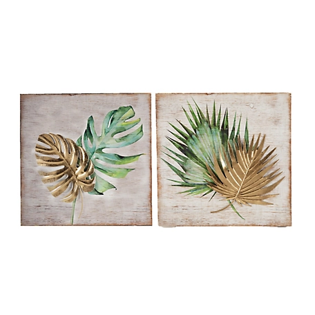 LuxenHome 2 pc. Wood and Metal Tropical Leaf Wall Plaque, WHA293