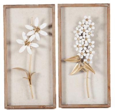 LuxenHome 2 pc. White and Gold Flower Bouquet Wall Decor, WHA294