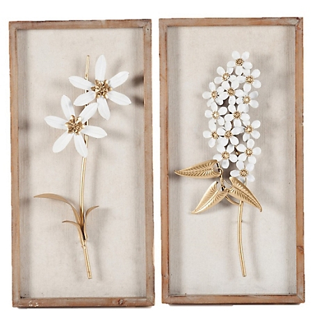 LuxenHome 2 pc. White and Gold Flower Bouquet Wall Decor, WHA294