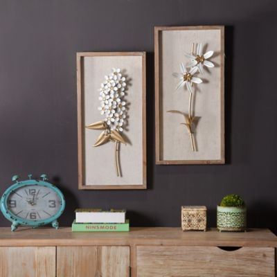 Image showing  White and Gold Flower Bouquet Wall Decor, 2 pc.