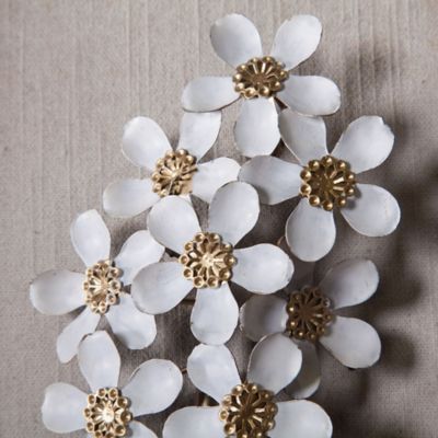Image showing 6 th LuxenHome White and Gold Flower Bouquet Wall Decor, 2 pc.