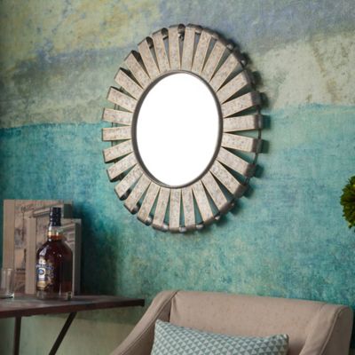 LuxenHome 22.5 in. Rustic Metal Industrial Windmill Wall Mirror, WHA297