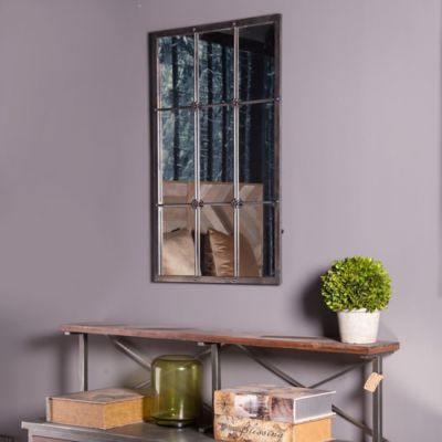 LuxenHome Rustic Brown Metal Frame Windowpane Accent Wall Mirror, WHA299