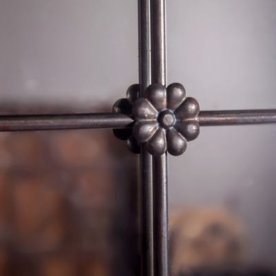 Image showing 6 th LuxenHome Rustic Brown Metal Frame Windowpane Accent Wall Mirror, WHA299