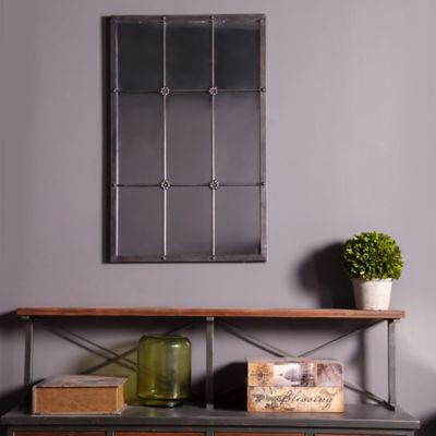 Image showing 7 th LuxenHome Rustic Brown Metal Frame Windowpane Accent Wall Mirror, WHA299