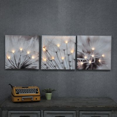 LuxenHome Set of 3 Dandelion Lighted Canvas Prints, WHA333