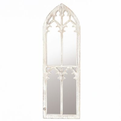 LuxenHome Distressed White Wood Cathedral Framed Wall Mirror, WHA525