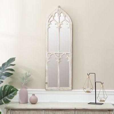 Image showing  Distressed White Wood Cathedral Framed Wall Mirror, WHA525