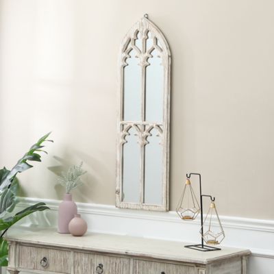 Image showing  Distressed White Wood Cathedral Framed Wall Mirror, WHA525