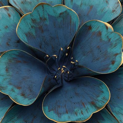 Image showing  Round Teal Blue Flower Metal Wall Decor, 23.5 in.
