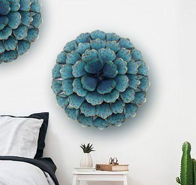 Image showing  Round Teal Blue Flower Metal Wall Decor, 23.5 in.