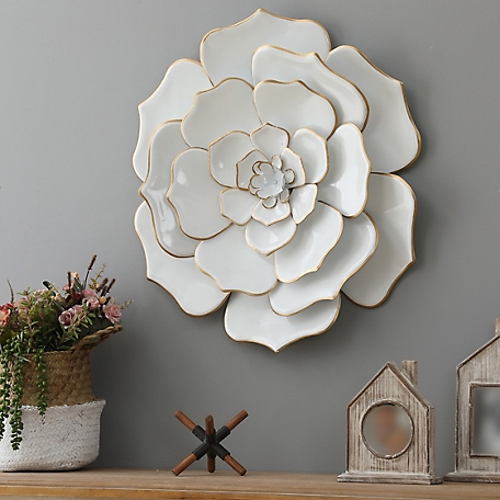 LuxenHome White and Gold Flower Metal Wall Decor, WHA541