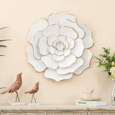 Image showing  White and Gold Flower Metal Wall Decor, 24 in.