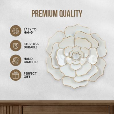 Image showing 6 th LuxenHome White and Gold Flower Metal Wall Decor, 24 in.