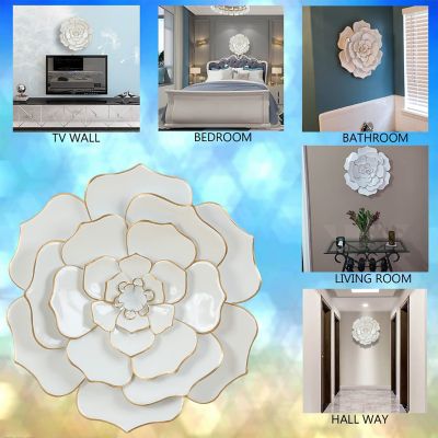 Image showing 7 th LuxenHome White and Gold Flower Metal Wall Decor, 24 in.