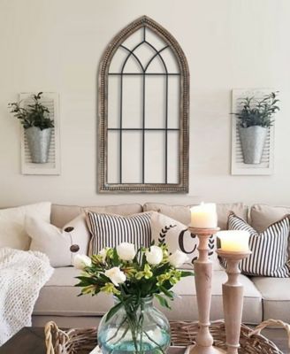 LuxenHome Rustic Wood and Black Metal Arched Window Wall Decor, WHA799