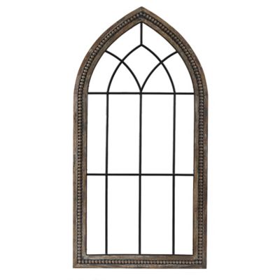 Image showing 6 th LuxenHome Rustic Wood and Black Metal Arched Window Wall Decor, 46.5 in. x 24 in.