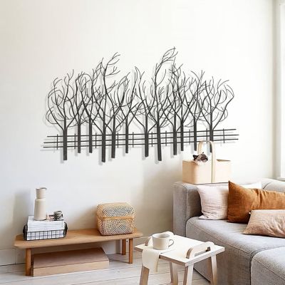 LuxenHome Snowy Black Metal Field of Trees Wall Decor, WHA947