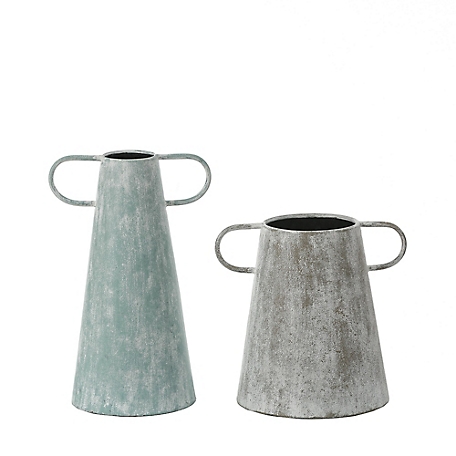 LuxenHome Set of 2 Farmhouse Blue and Gray Metal Vases, WHD1460