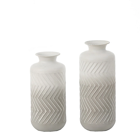 LuxenHome Set of 2 Gray and White Metal Bottle Vases, WHD1463